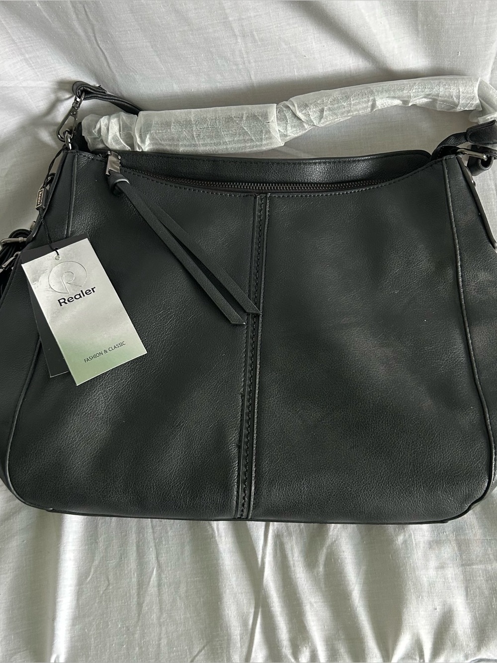 NWT REALER Hobo Shoulder/Crossbody Bag Black Faux Leather